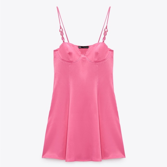 ZARA Pink Satin Corset Mini Dress - Picture 1 of 3